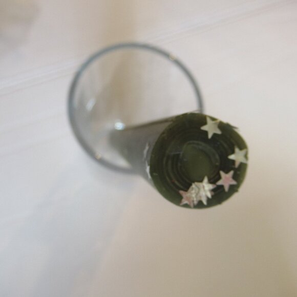 8" Flat sheet Bees Wax Candle. Forest Green, w/ Silver Stars, Organic - Picture 3 of 3